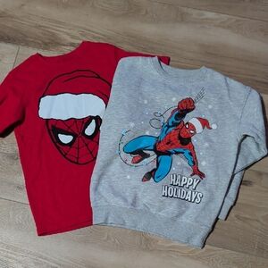 Holiday Christmas Spider-Man Sweatshirt and T-Shirt Set - Red and Gray